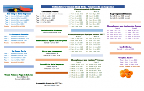 Calendrier de la Saison 2023/2024
